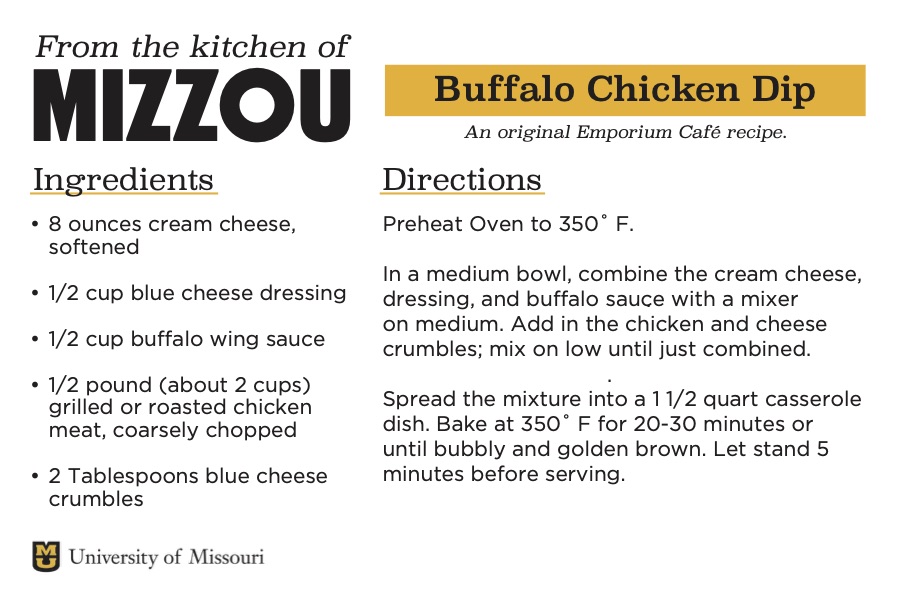 A screenshot of a recipe card for buffalo chicken. The downloadable PDF is screen reader compatible.