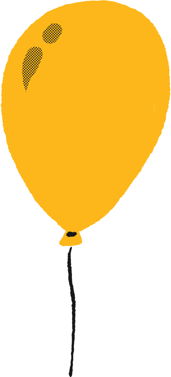 A hand drawn sticker of a single helium-filled gold balloon on a string