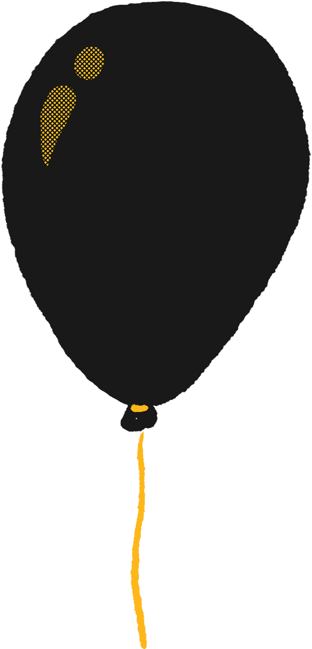 A hand drawn sticker of a single helium-filled black balloon on a string