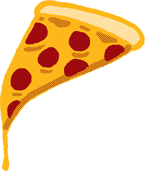 A hand drawn sticker of a drippy pepperoni pizza